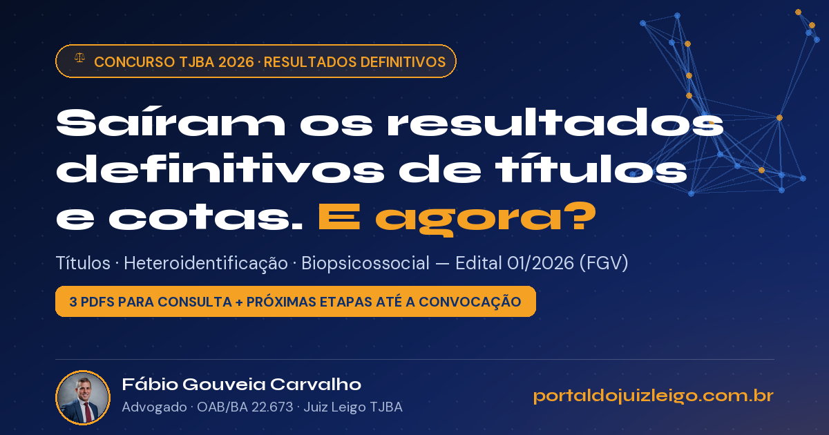 Concurso de Juiz Leigo do TJBA 2026: resultados definitivos de títulos, heteroidentificação e avaliação biopsicossocial